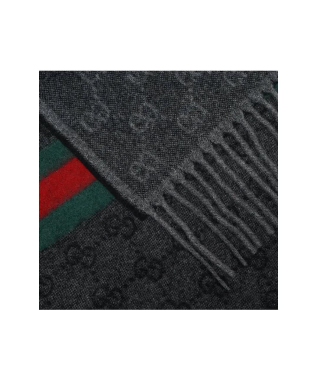 GUCCI Черный шерстяной шарф, фото 4