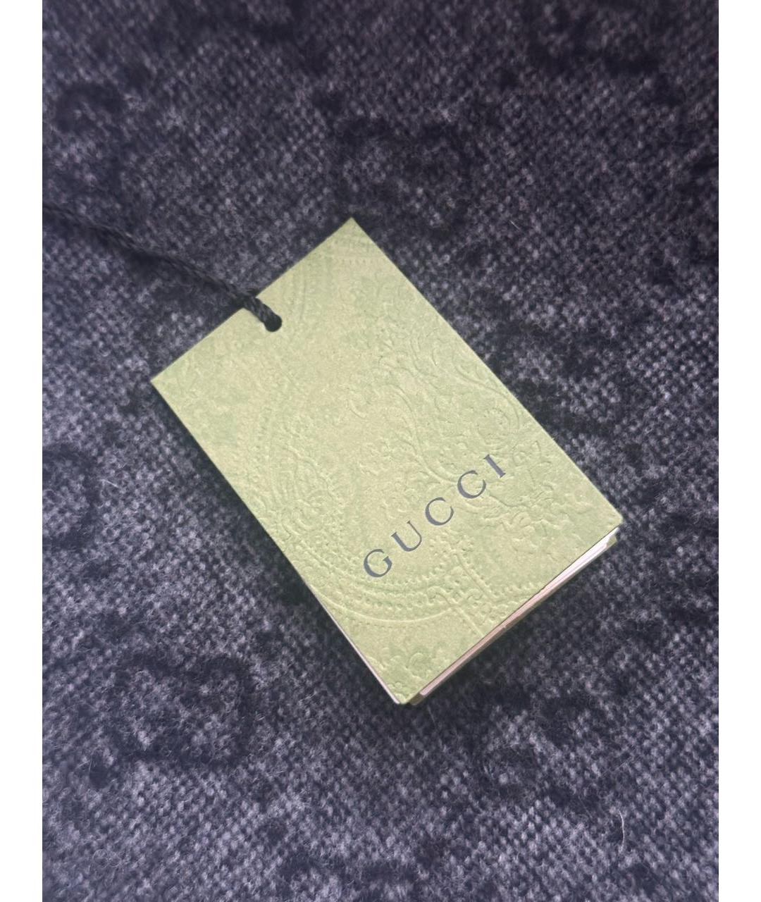 GUCCI Черный шерстяной шарф, фото 5