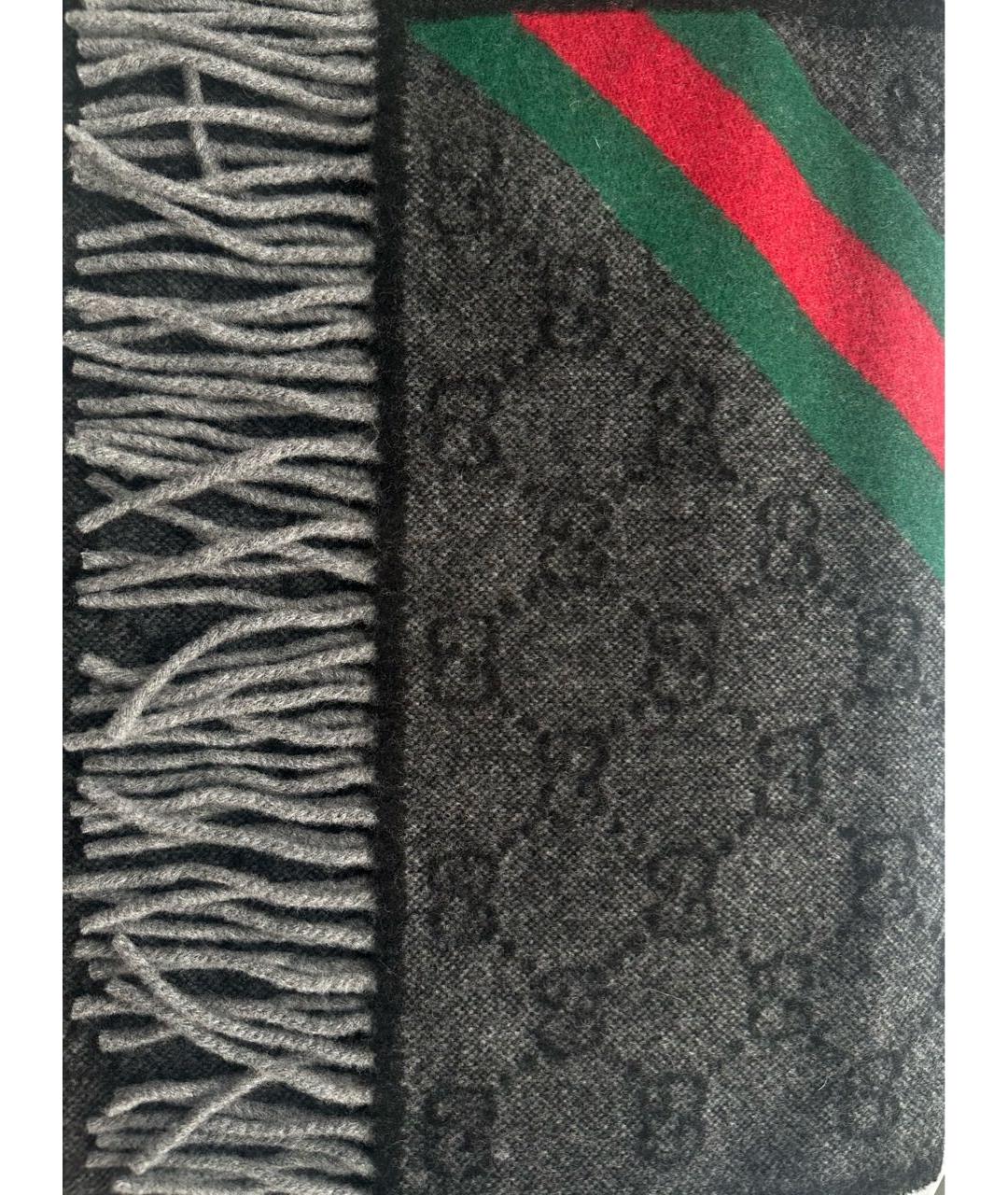 GUCCI Черный шерстяной шарф, фото 3