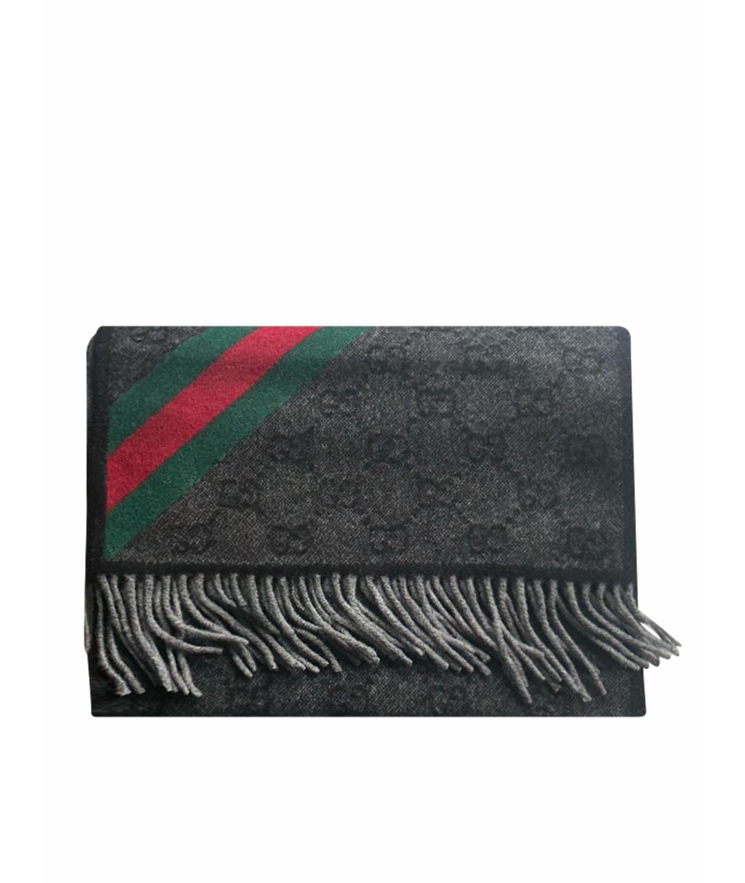 GUCCI Черный шерстяной шарф, фото 1