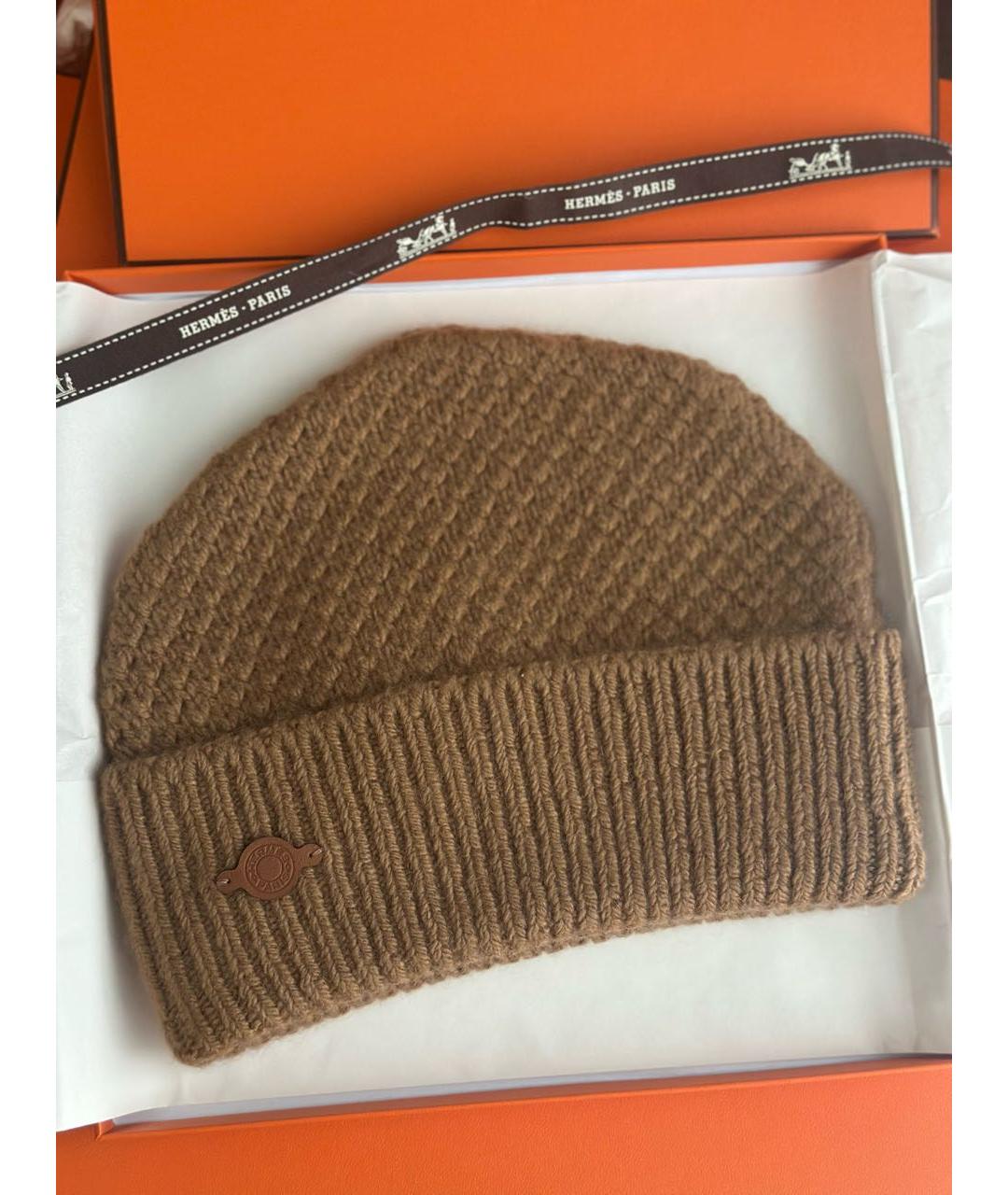 HERMES Коричневая кашемировая шапка, фото 2