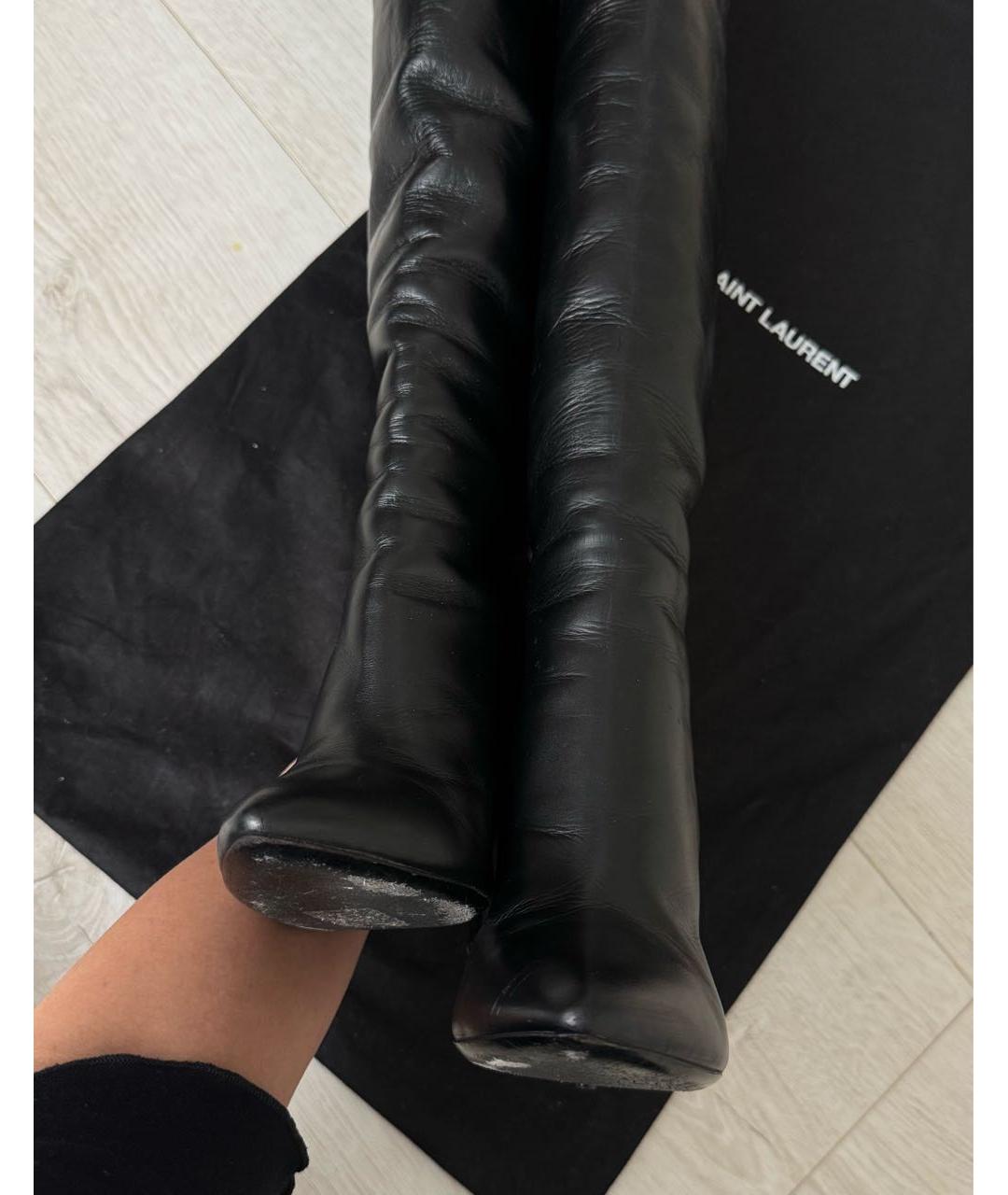 SAINT LAURENT Черные кожаные ботфорты, фото 2