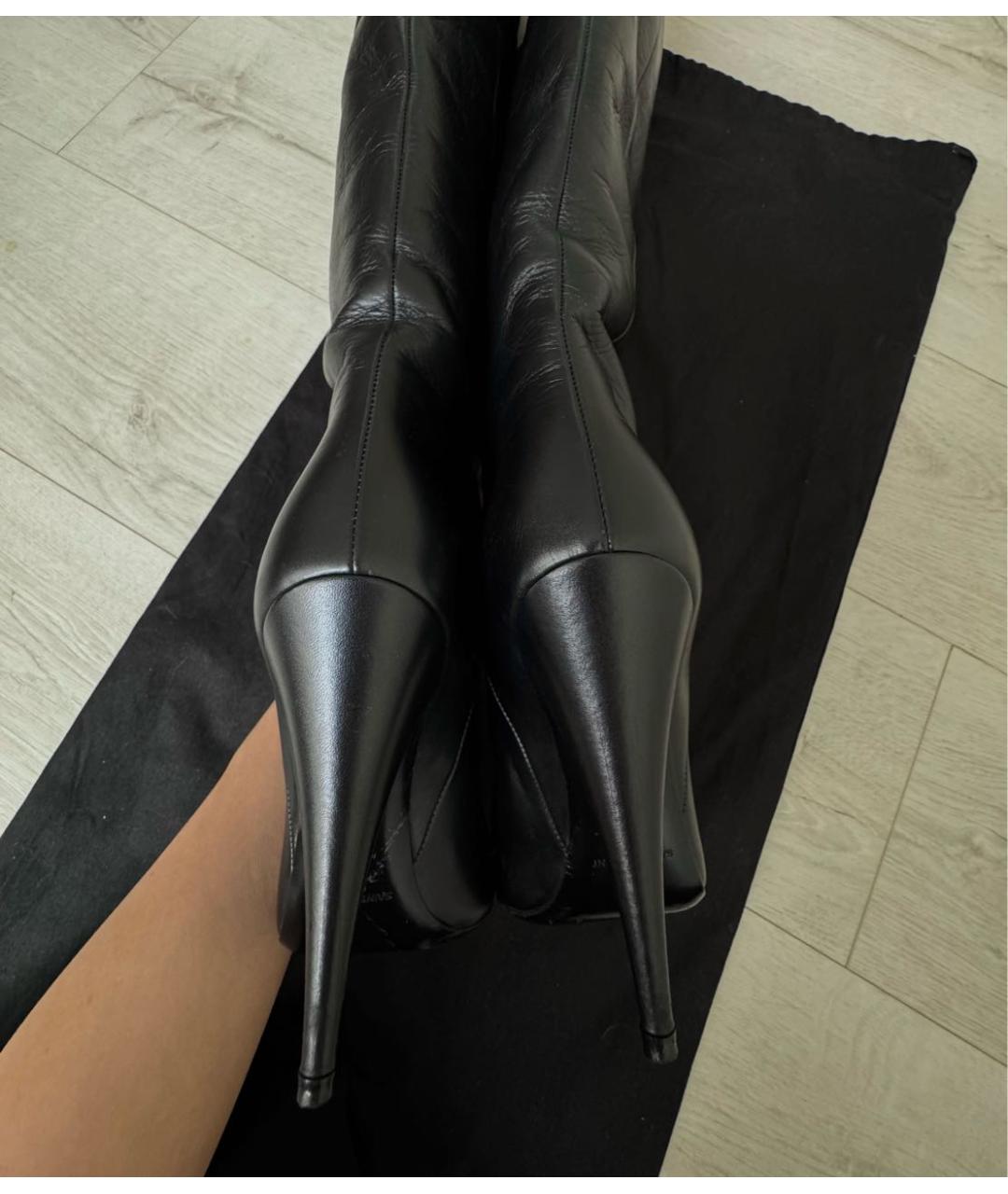SAINT LAURENT Черные кожаные ботфорты, фото 4