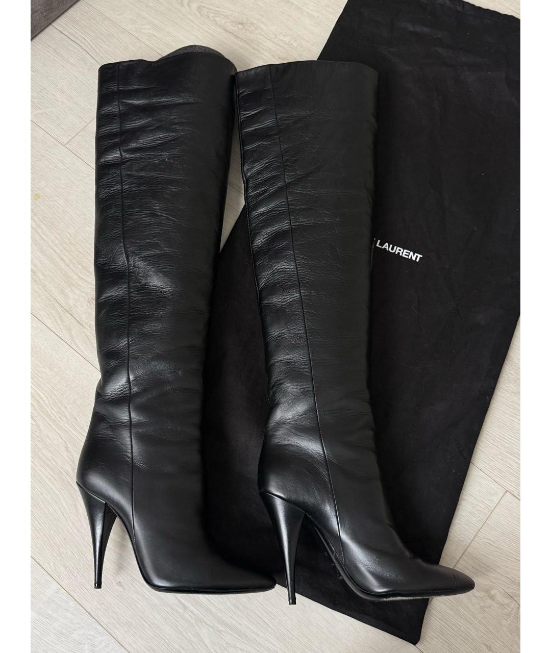 SAINT LAURENT Черные кожаные ботфорты, фото 6