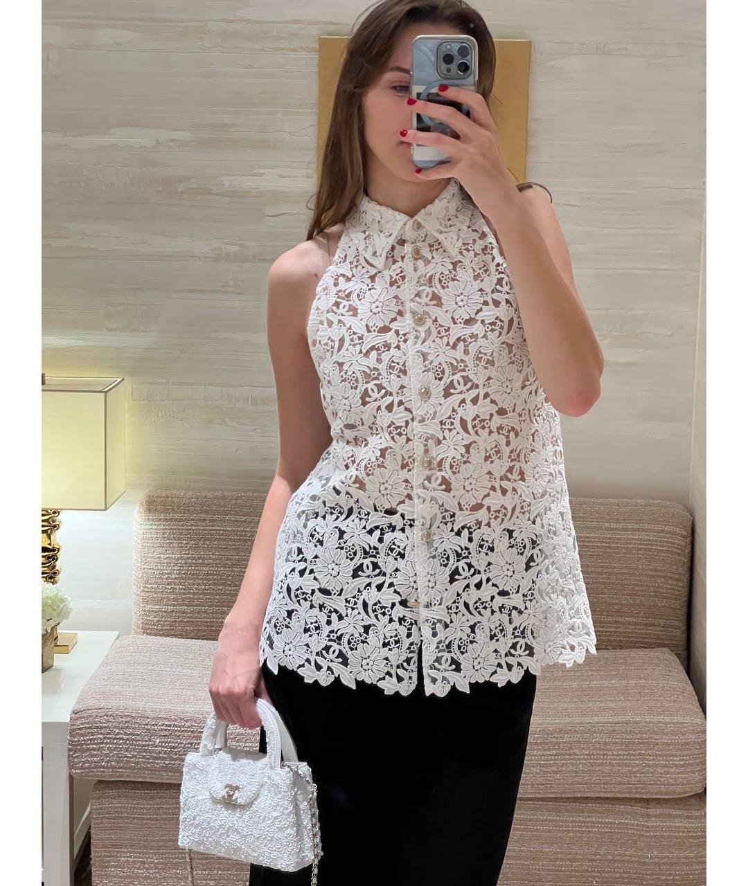 CHANEL Белая кружевная блузы, фото 2