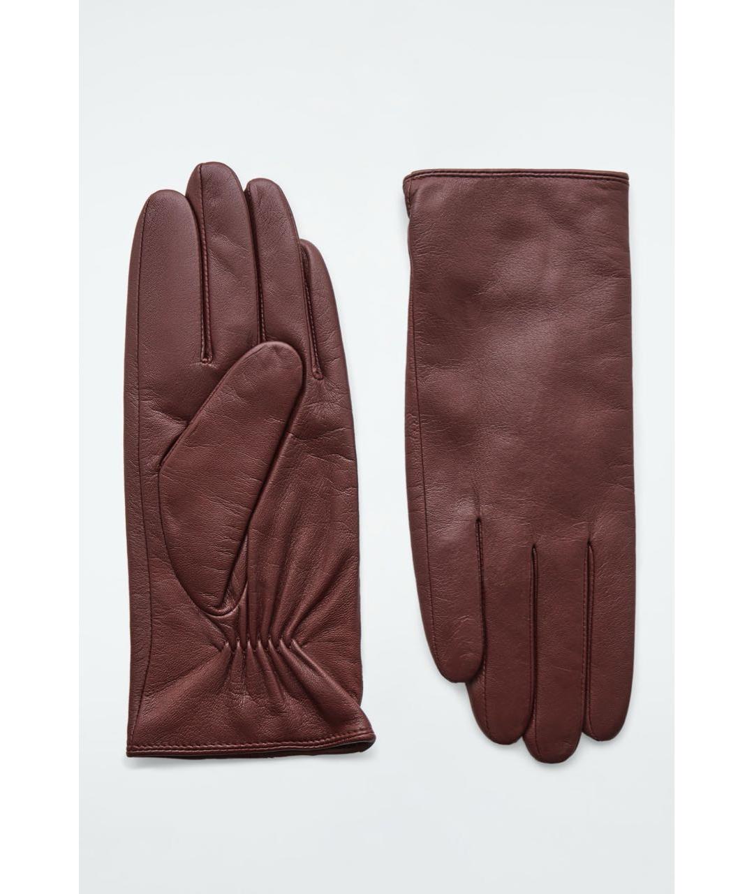 COS Бордовые кожаные перчатки, фото 5