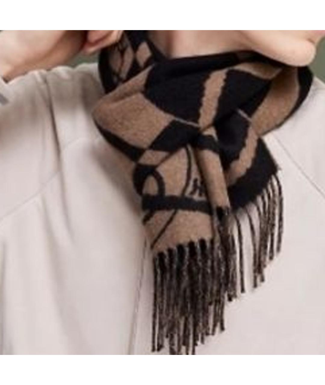 HERMES Коричневый кашемировый шарф, фото 2