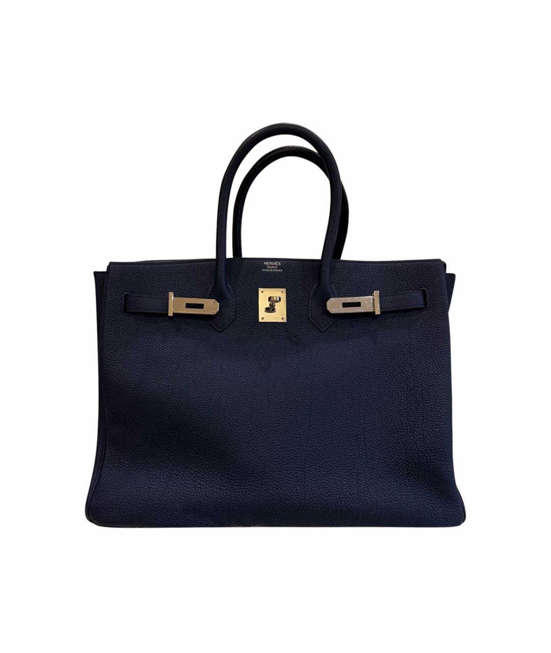 HERMES Темно-синяя кожаная сумка с короткими ручками, фото 9