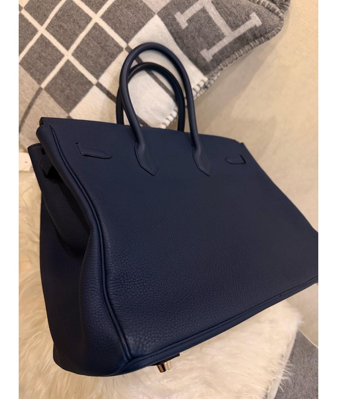 HERMES Темно-синяя кожаная сумка с короткими ручками, фото 5