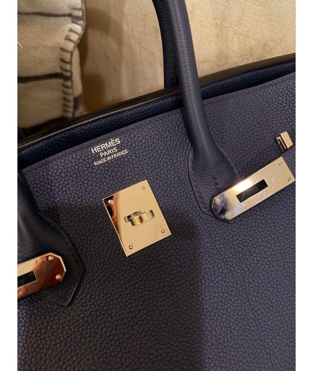 HERMES Темно-синяя кожаная сумка с короткими ручками, фото 3