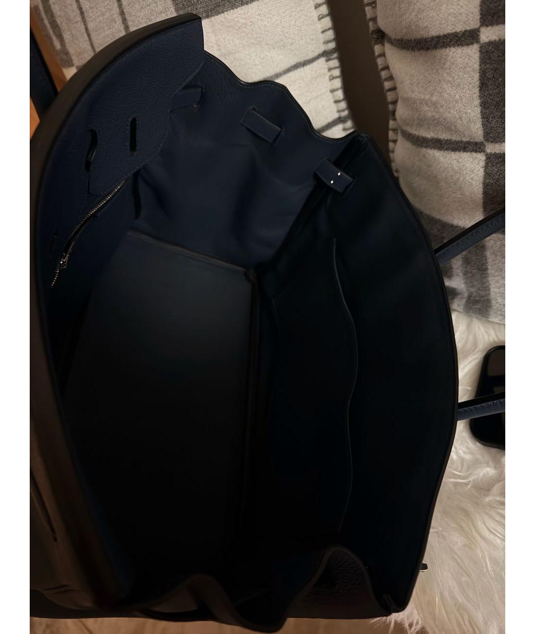 HERMES Темно-синяя кожаная сумка с короткими ручками, фото 7