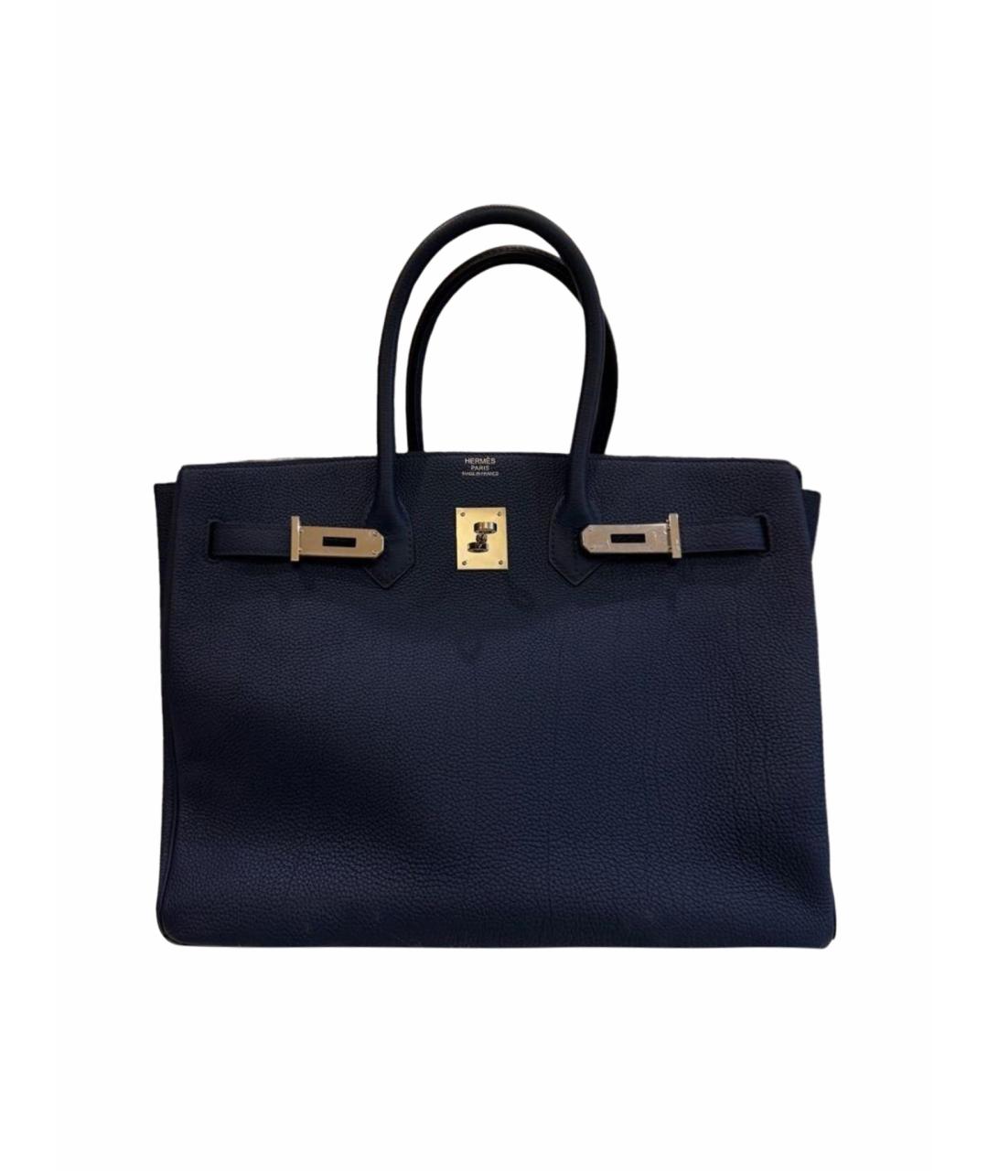 HERMES Темно-синяя кожаная сумка с короткими ручками, фото 1