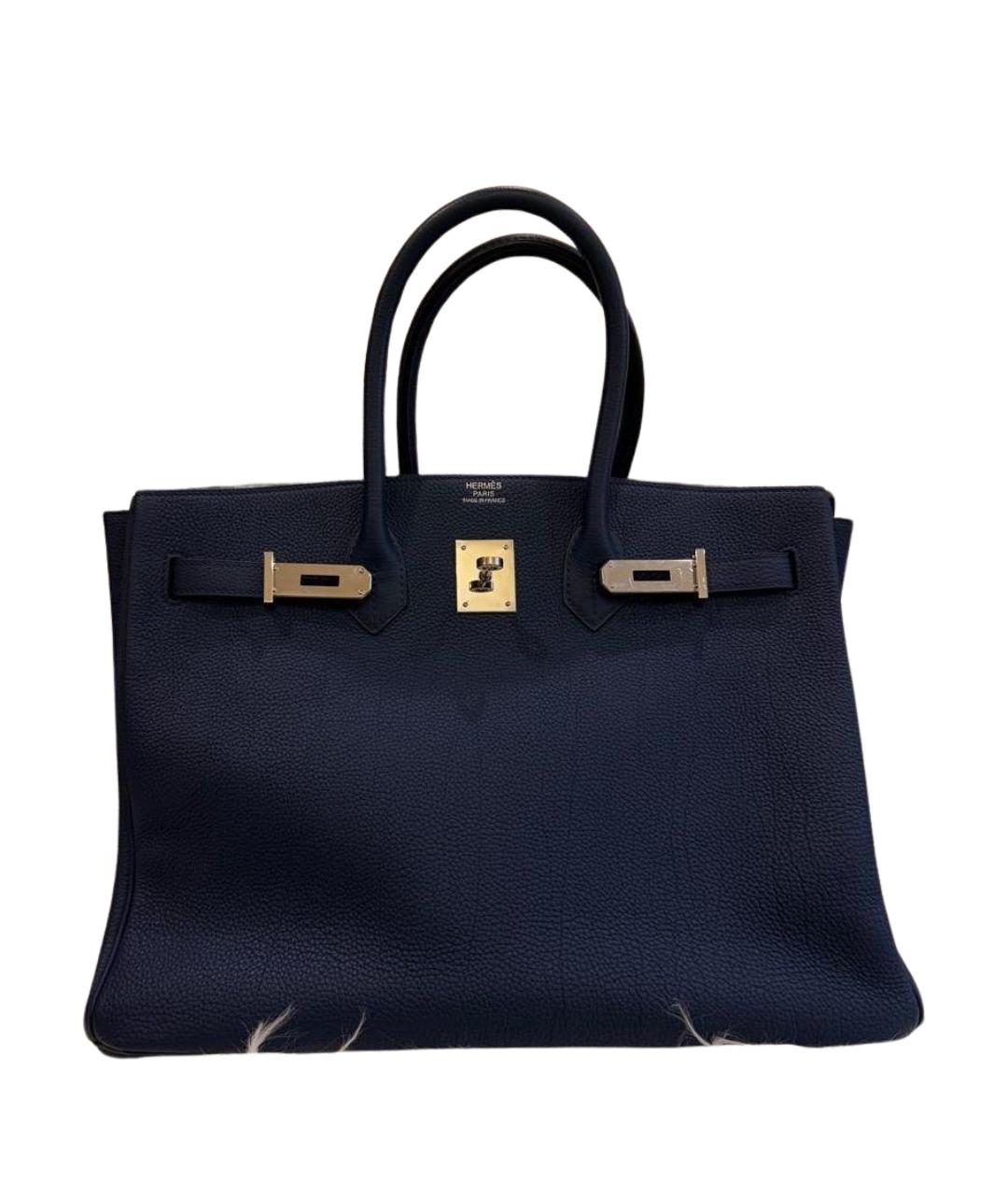 HERMES Темно-синяя кожаная сумка с короткими ручками, фото 2