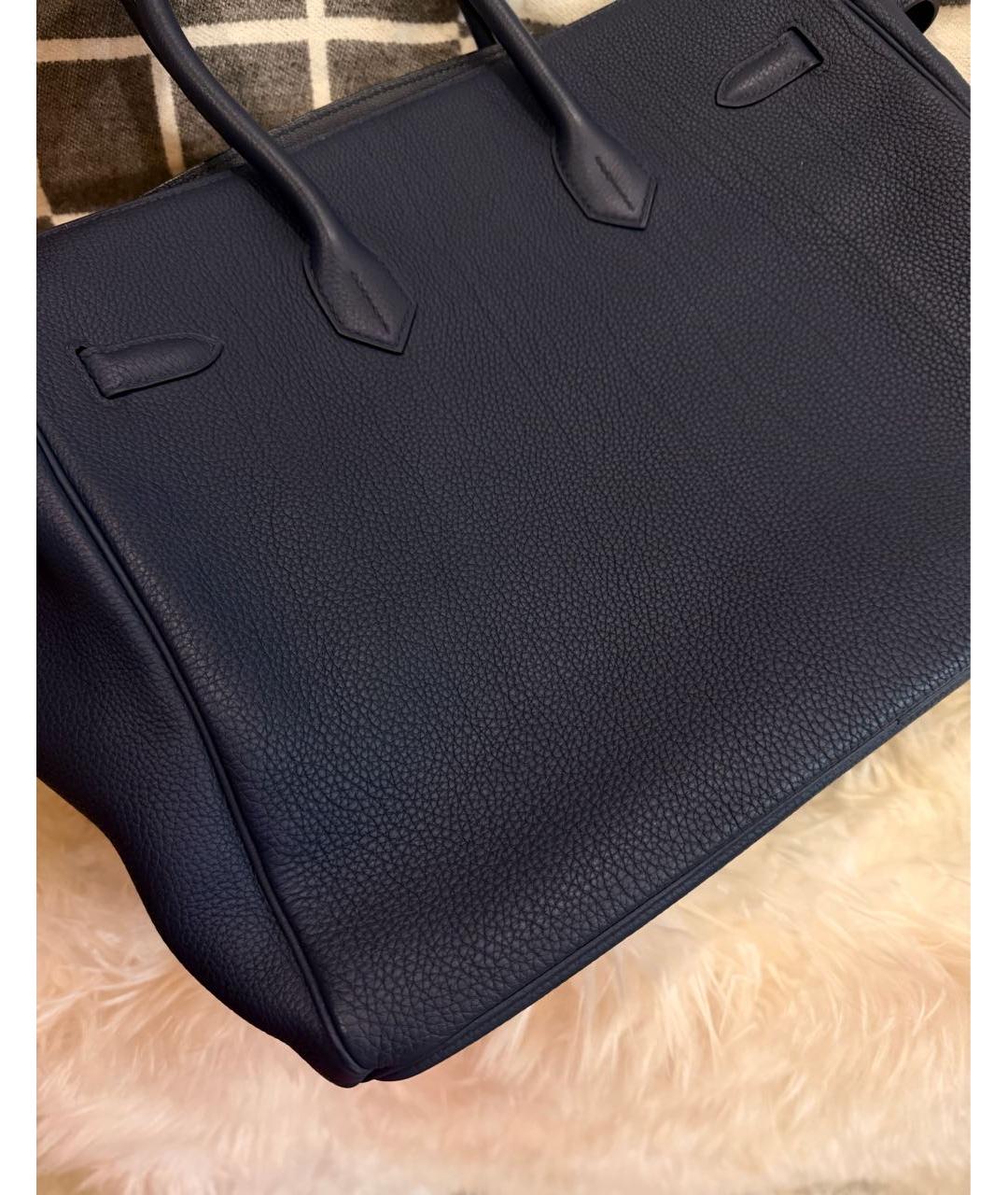 HERMES Темно-синяя кожаная сумка с короткими ручками, фото 8