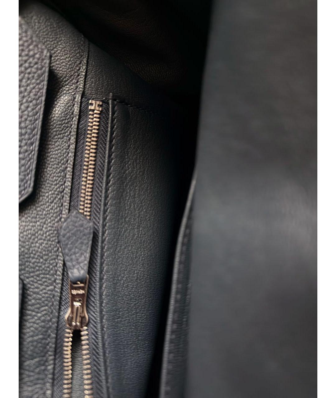 HERMES Темно-синяя кожаная сумка с короткими ручками, фото 6