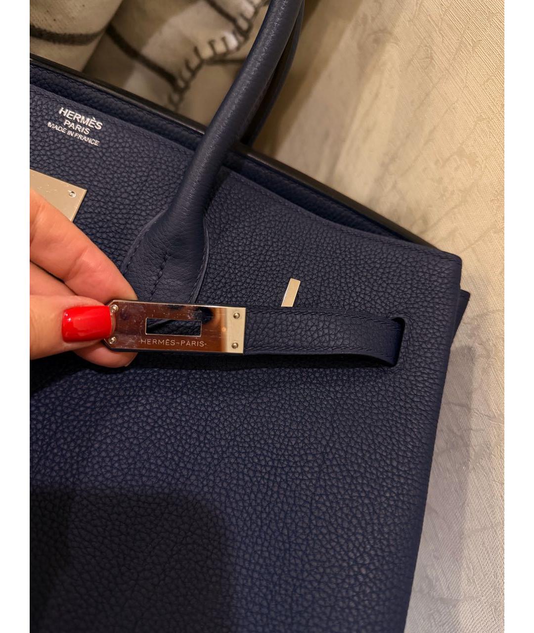 HERMES Темно-синяя кожаная сумка с короткими ручками, фото 4