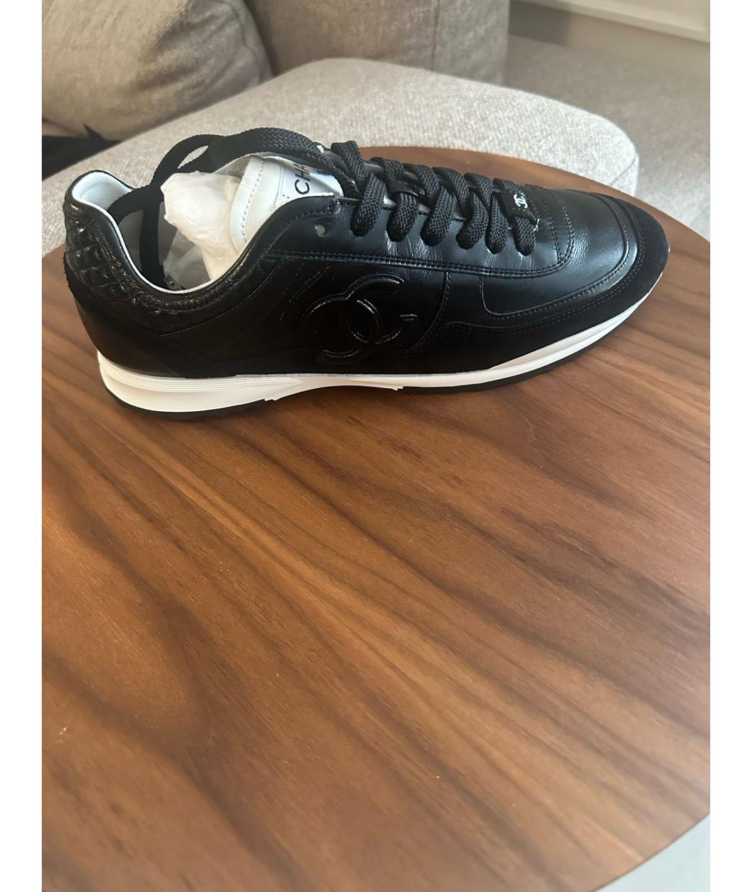 CHANEL Черные кожаные кроссовки, фото 4