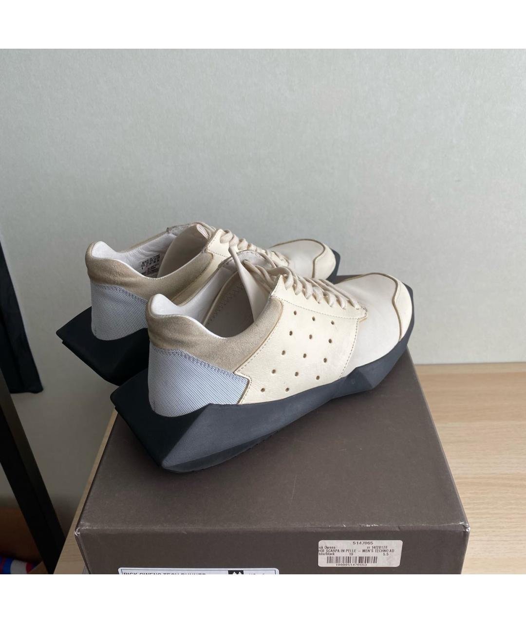 RICK OWENS Бежевые кожаные кроссовки, фото 7