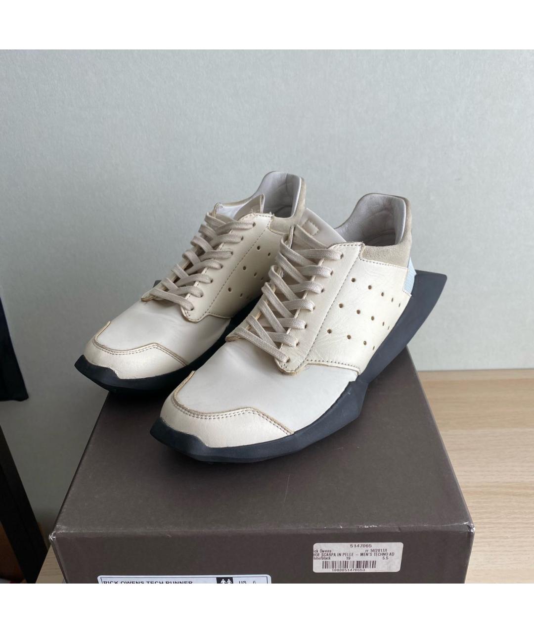 RICK OWENS Бежевые кожаные кроссовки, фото 5