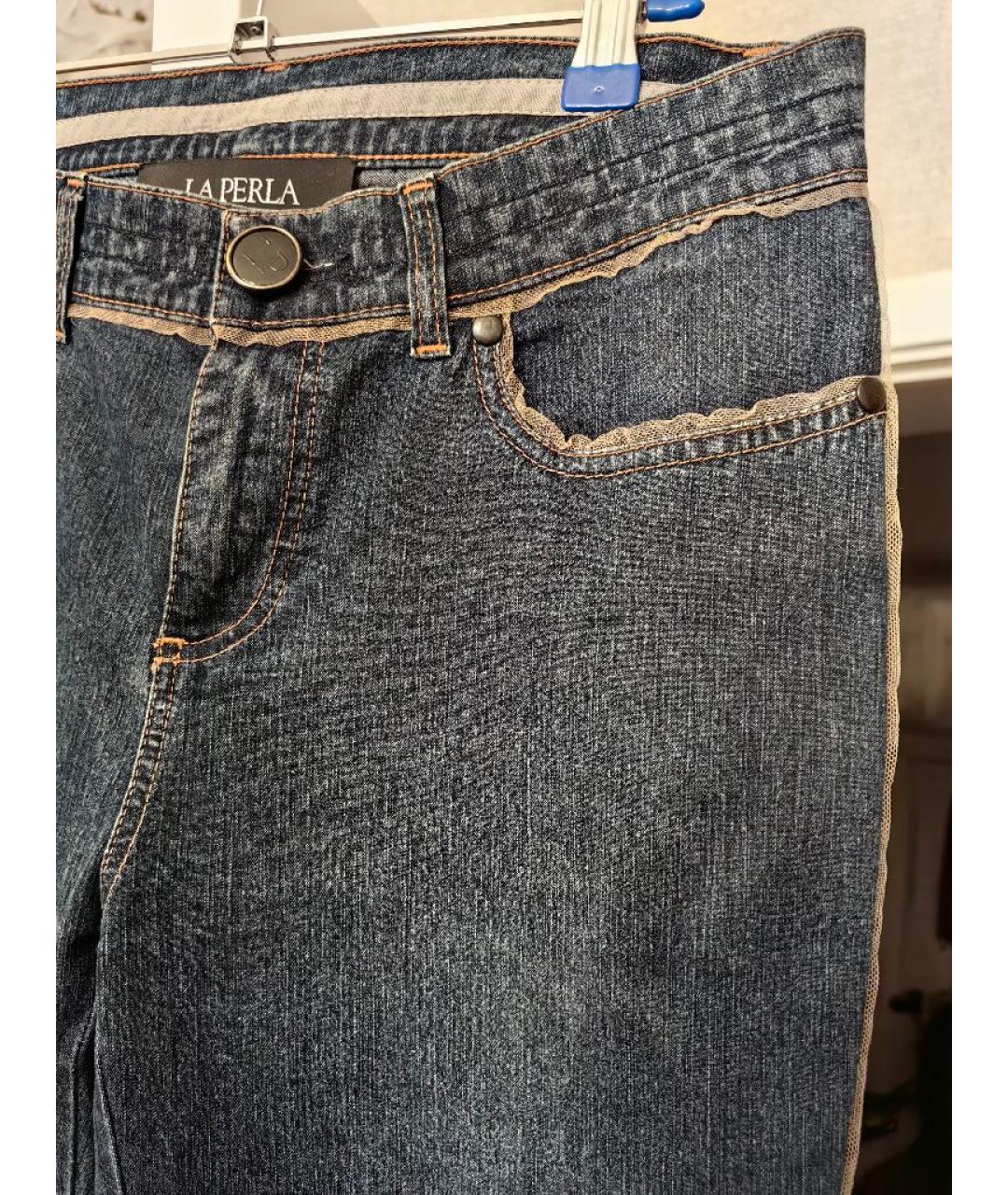 LA PERLA Темно-синие хлопковые джинсы слим, фото 4