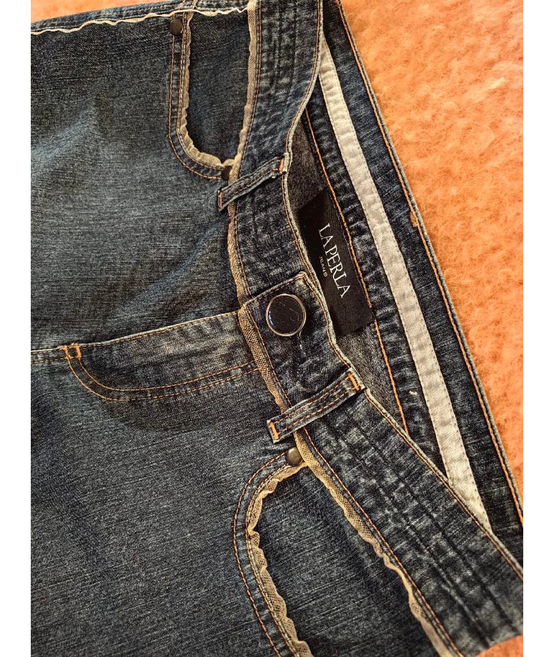 LA PERLA Темно-синие хлопковые джинсы слим, фото 7