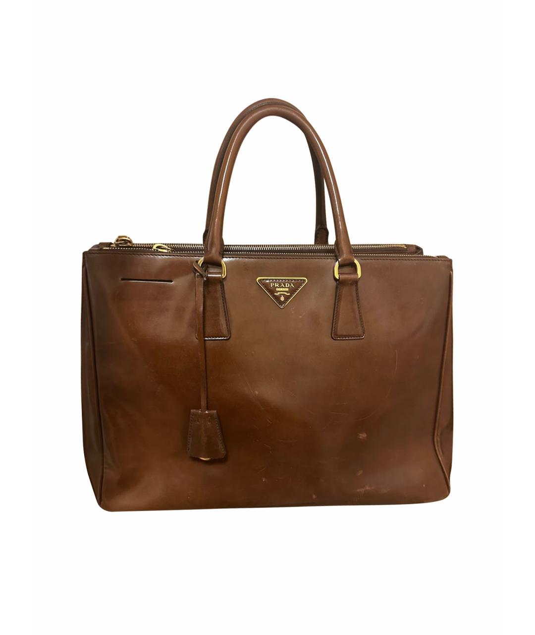 PRADA Коричневая кожаная сумка с короткими ручками, фото 1
