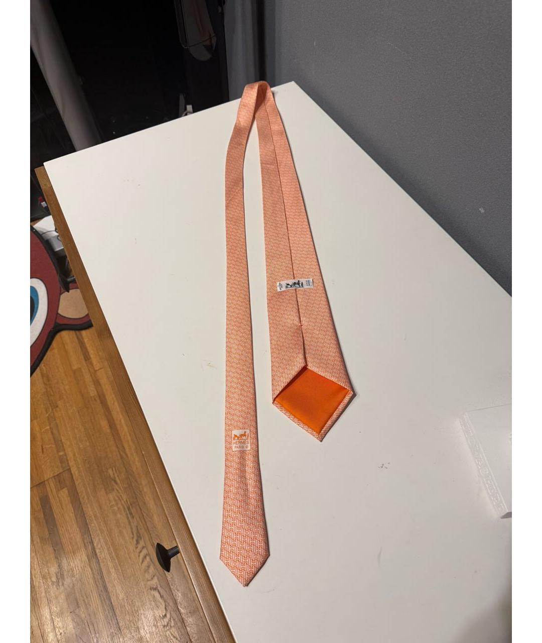 HERMES Оранжевый шелковый галстук, фото 3