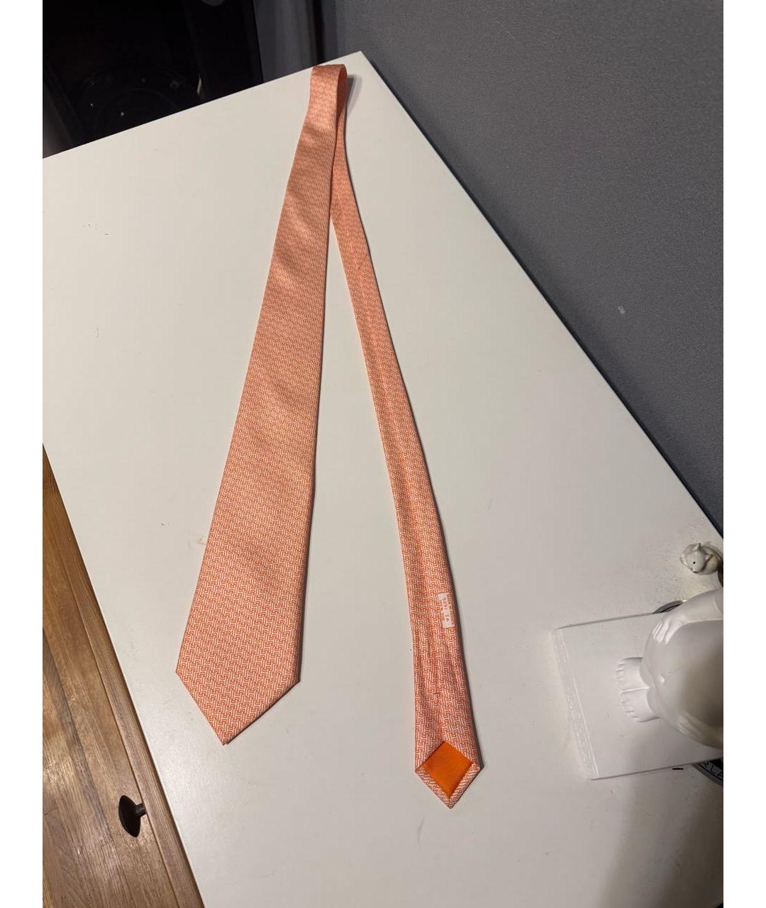 HERMES Оранжевый шелковый галстук, фото 2