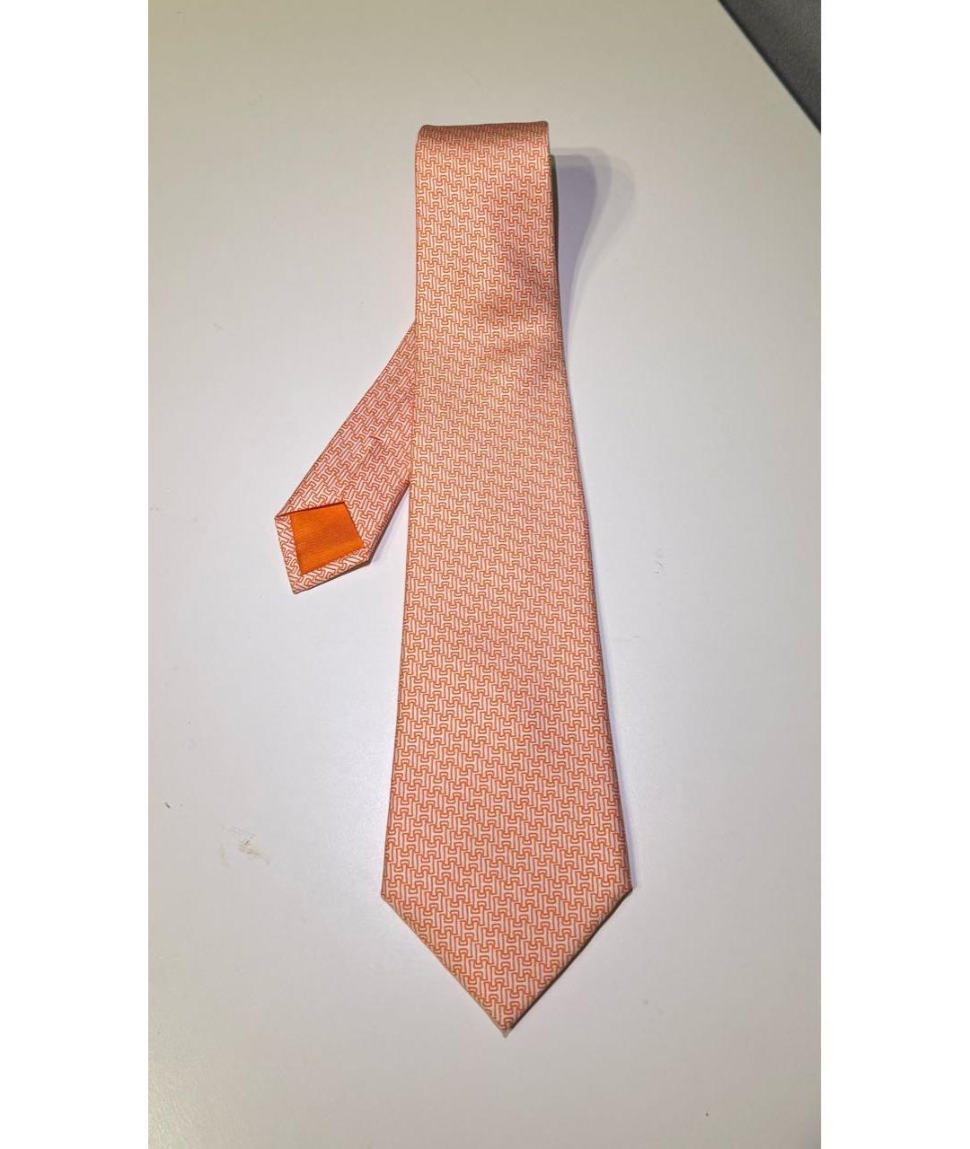 HERMES Оранжевый шелковый галстук, фото 6