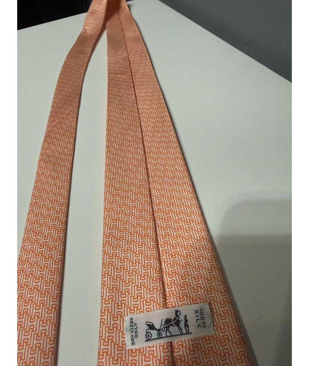 HERMES Оранжевый шелковый галстук, фото 4