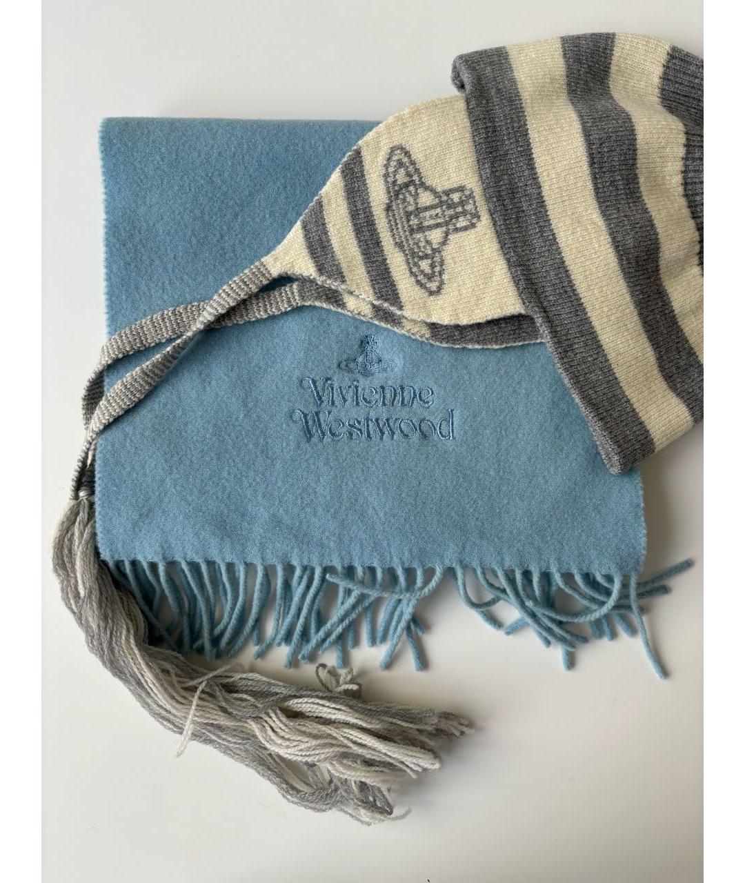 VIVIENNE WESTWOOD Голубой шерстяной шарф, фото 5