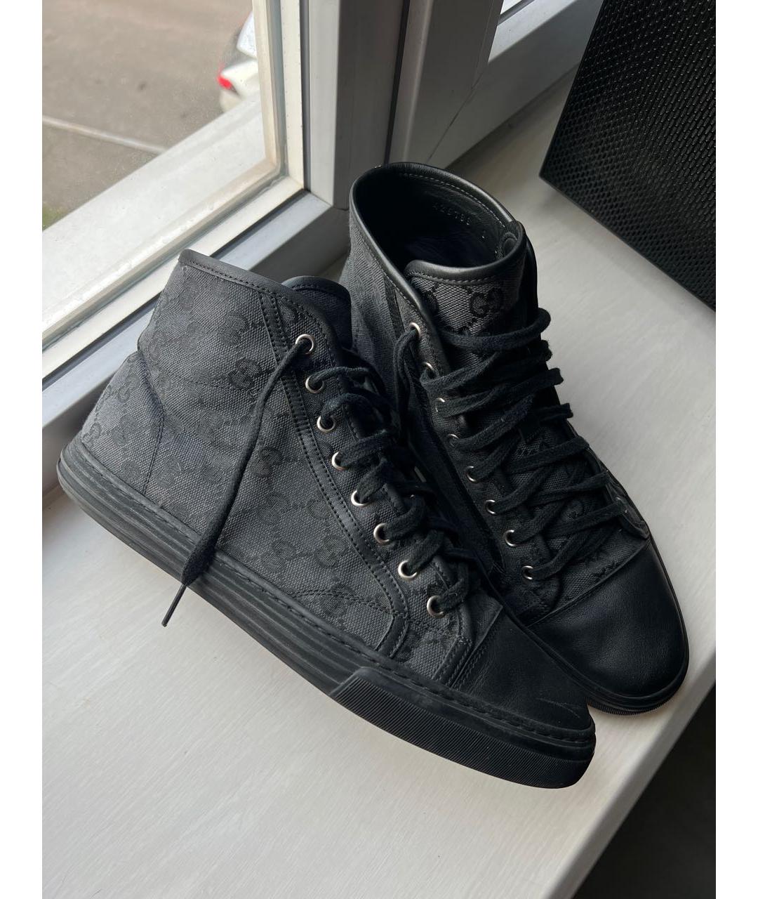 GUCCI Черные текстильные высокие кроссовки / кеды, фото 4