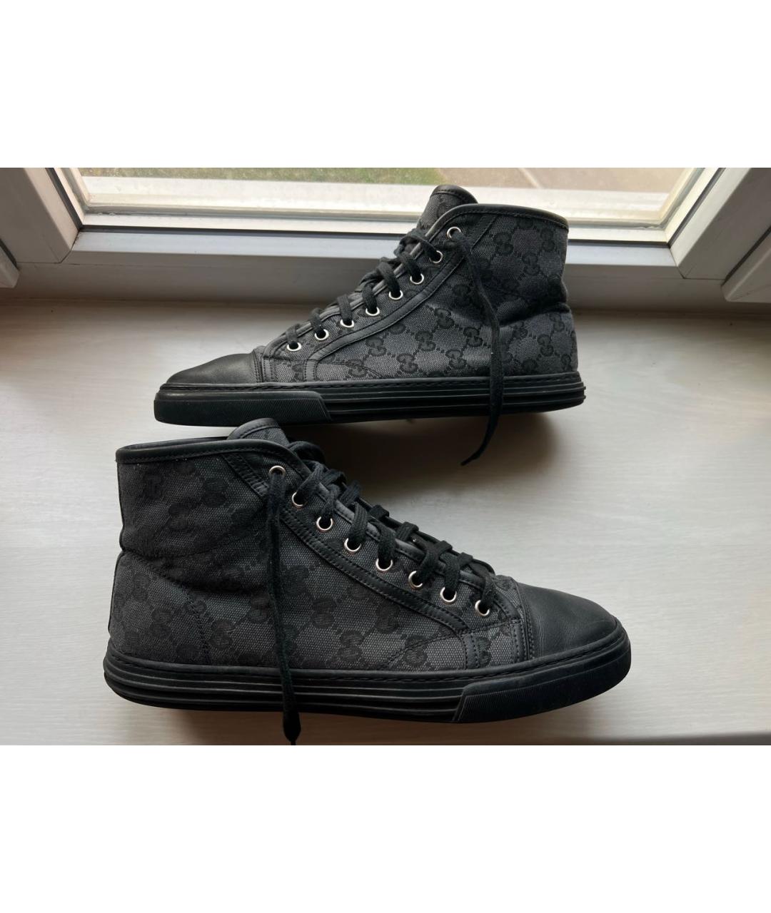 GUCCI Черные текстильные высокие кроссовки / кеды, фото 8