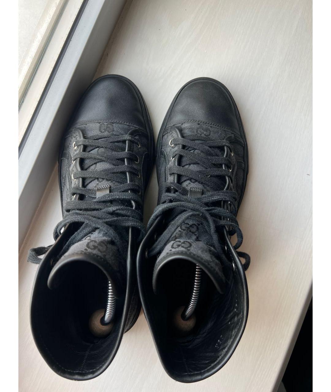 GUCCI Черные текстильные высокие кроссовки / кеды, фото 2