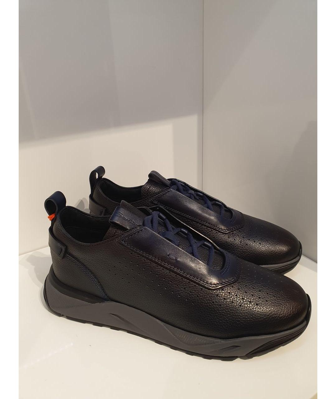 SANTONI Темно-синие кожаные низкие кроссовки / кеды, фото 3