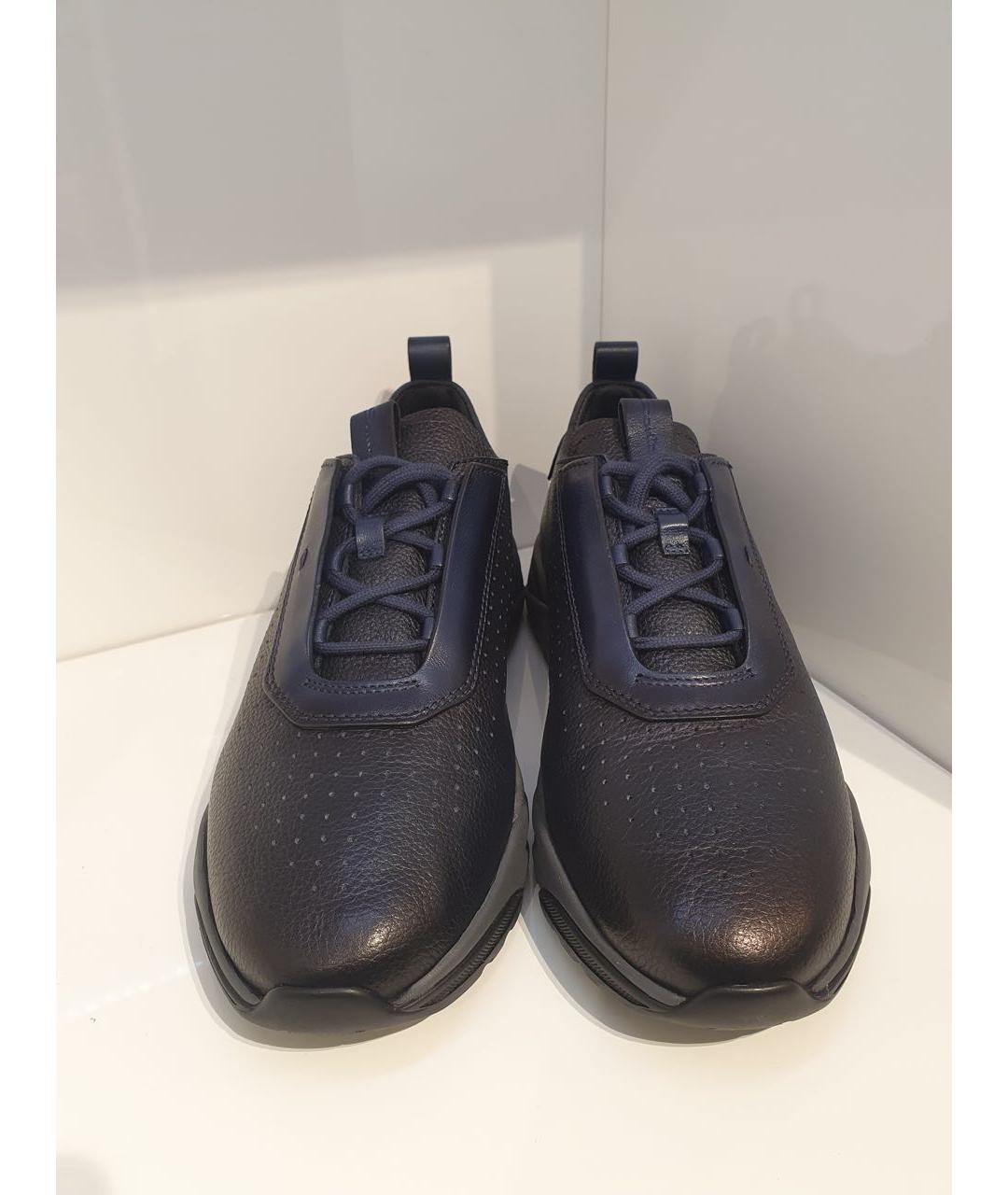 SANTONI Темно-синие кожаные низкие кроссовки / кеды, фото 2