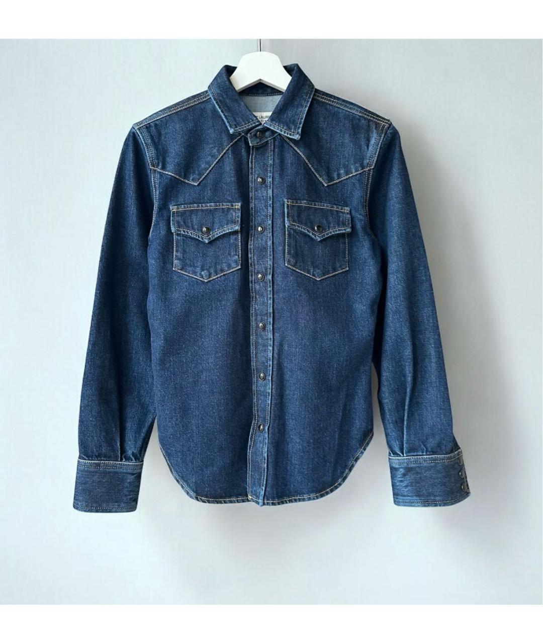 SAINT LAURENT Темно-синяя хлопковая рубашка, фото 2