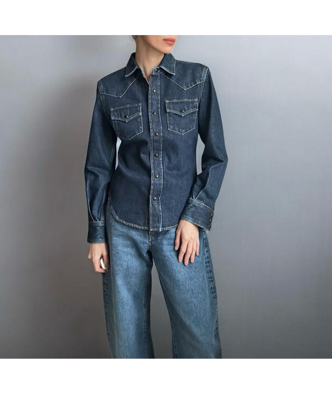SAINT LAURENT Темно-синяя хлопковая рубашка, фото 8
