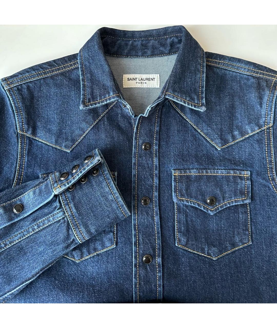 SAINT LAURENT Темно-синяя хлопковая рубашка, фото 4