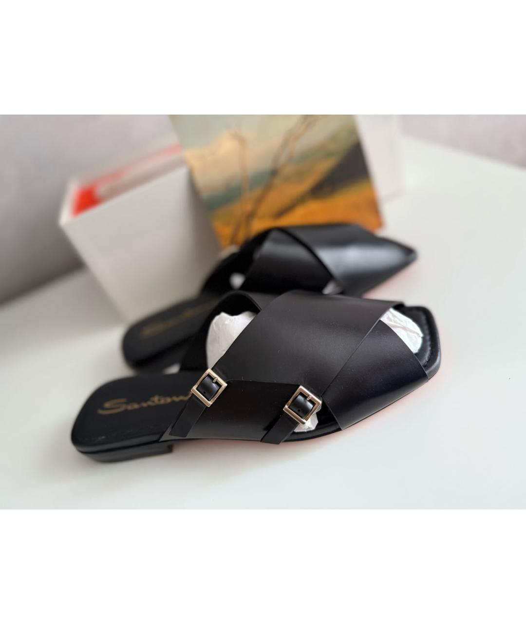 SANTONI Черные кожаные мюли, фото 3