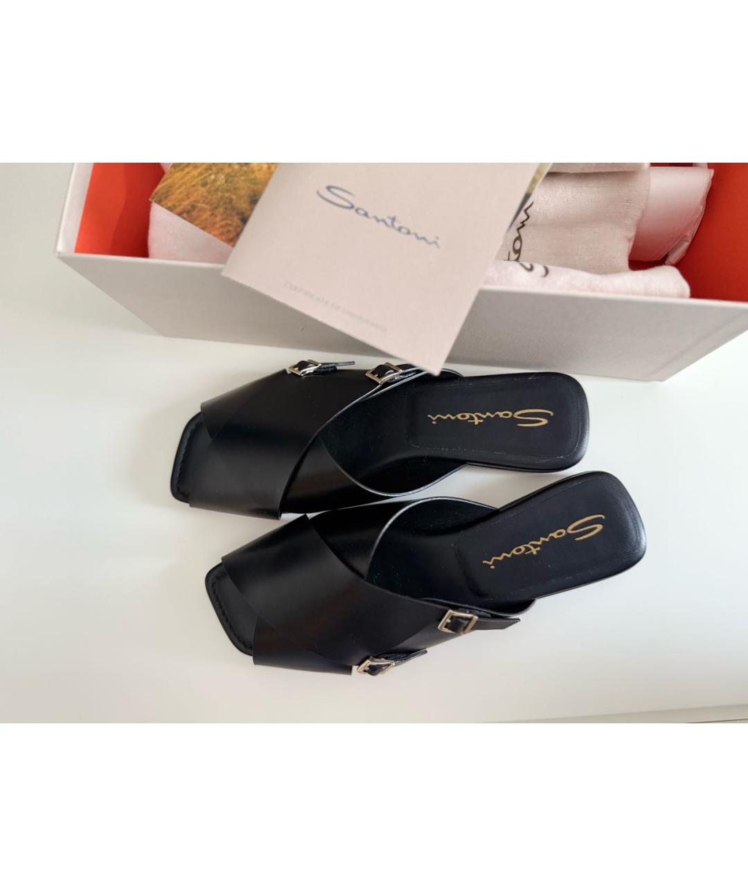 SANTONI Черные кожаные мюли, фото 8