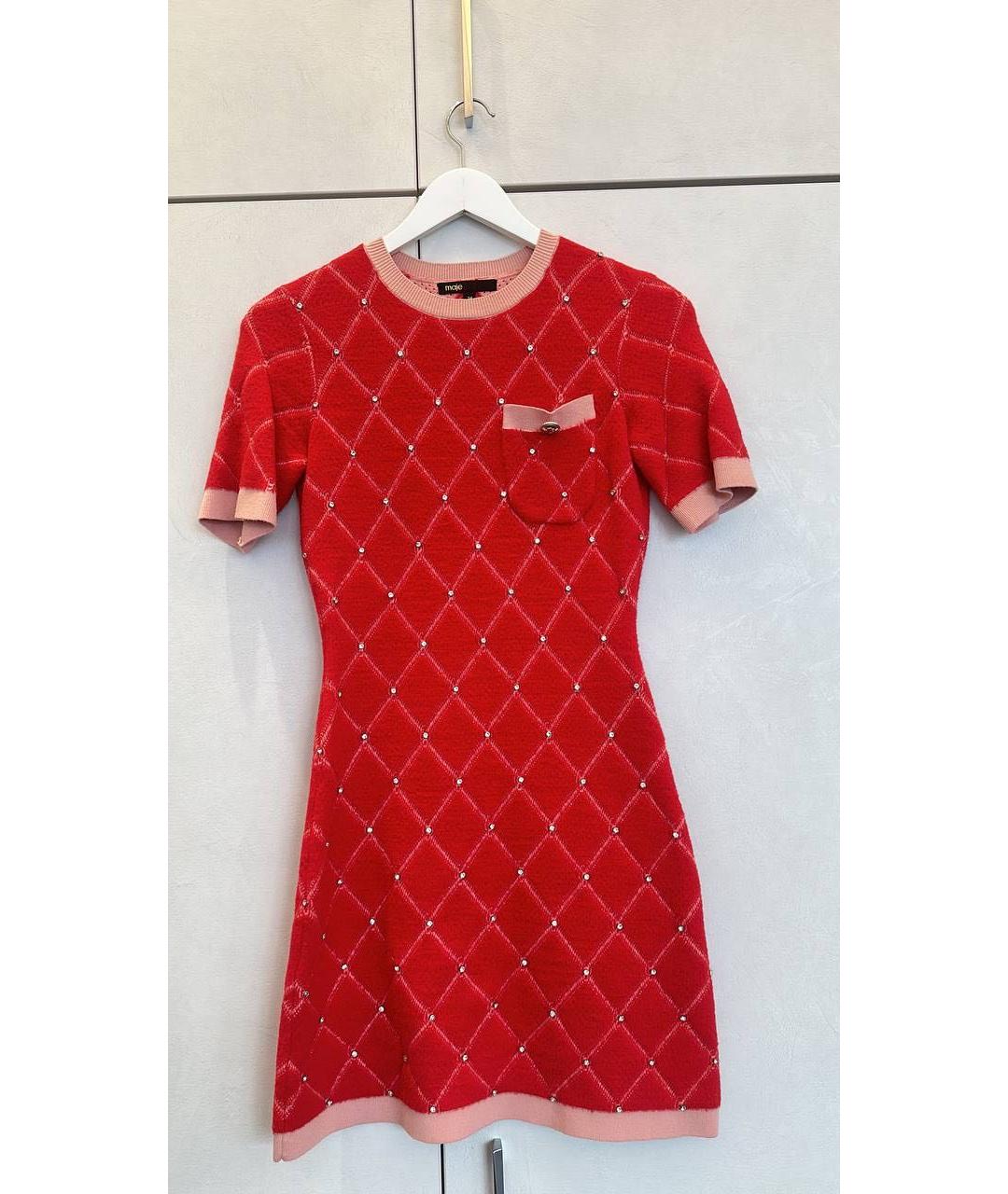 MAJE Красное шерстяное повседневное платье, фото 5