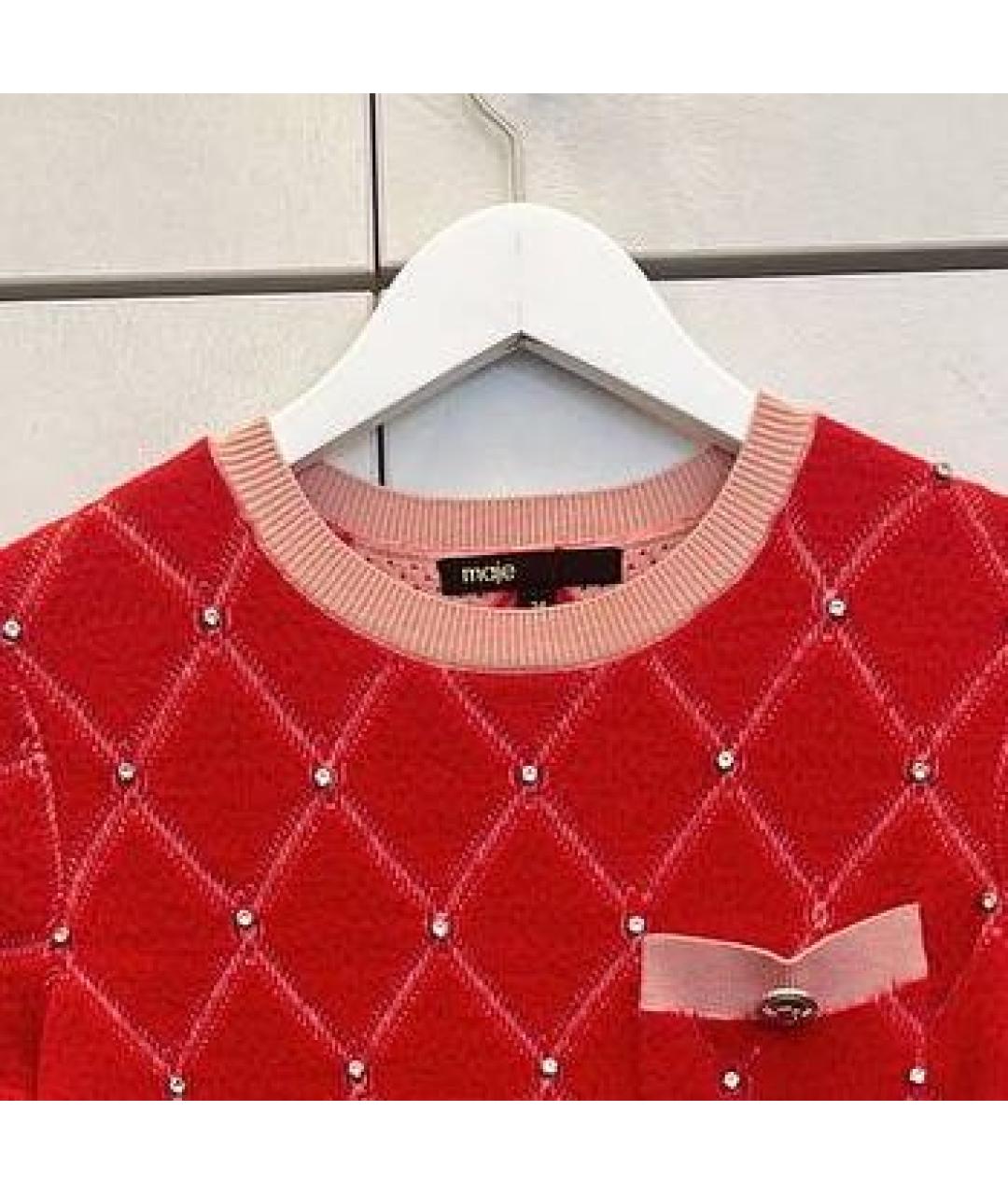 MAJE Красное шерстяное повседневное платье, фото 3