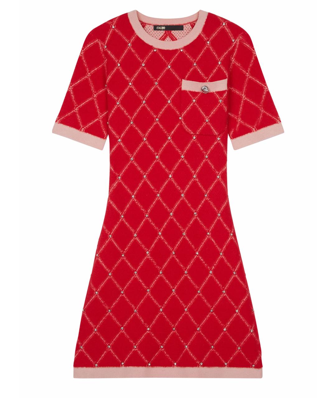 MAJE Красное шерстяное повседневное платье, фото 1