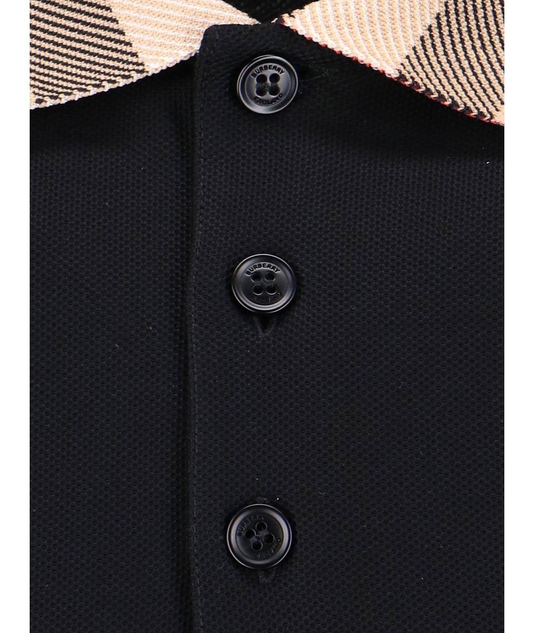 BURBERRY Черное хлопковое поло с коротким рукавом, фото 4