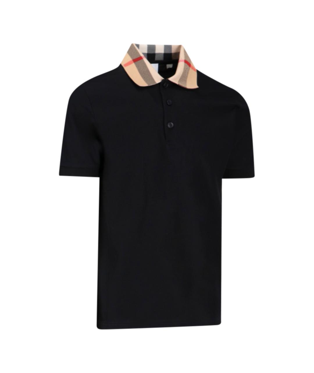 BURBERRY Черное хлопковое поло с коротким рукавом, фото 2