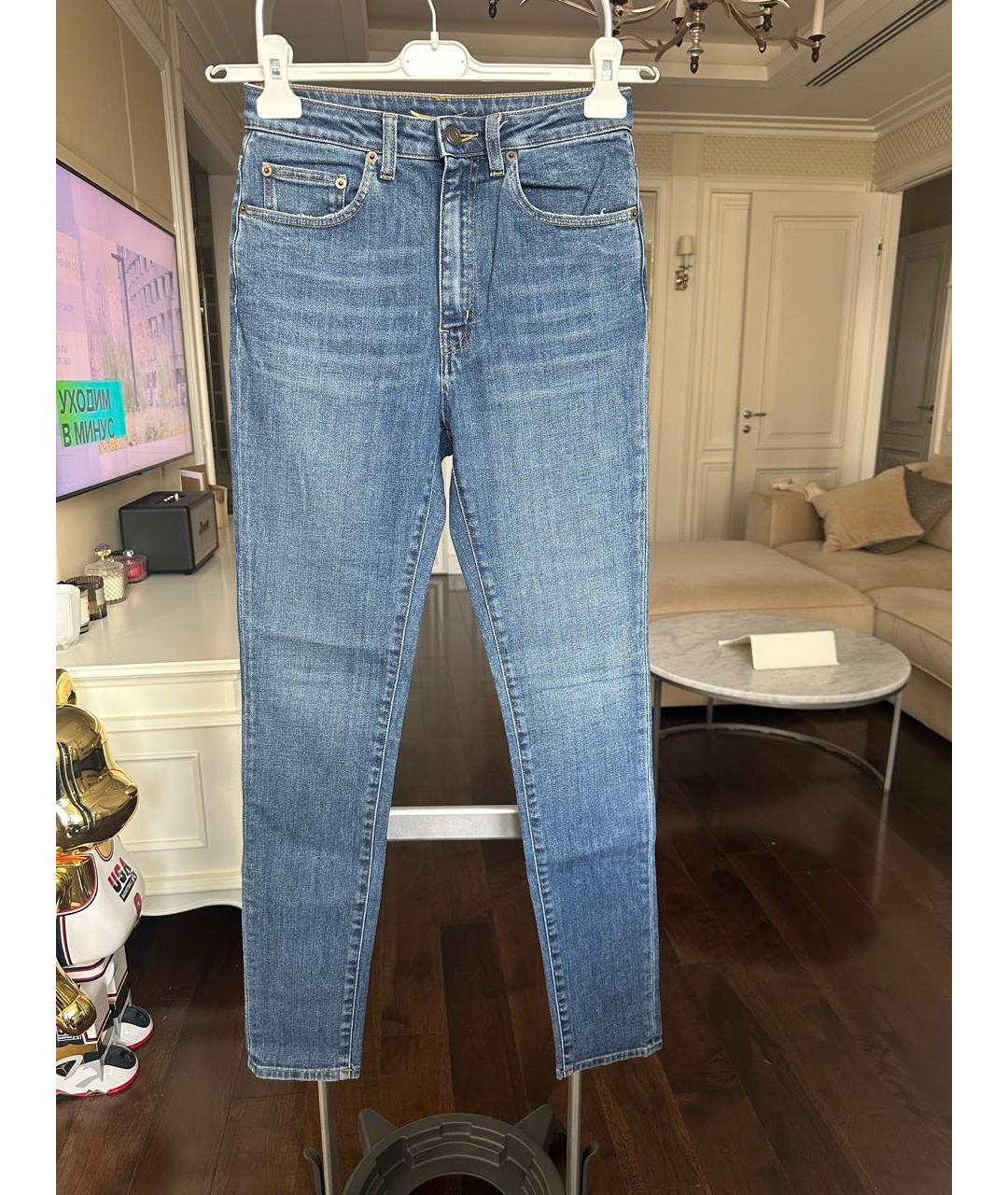 SAINT LAURENT Голубые хлопко-эластановые джинсы слим, фото 5