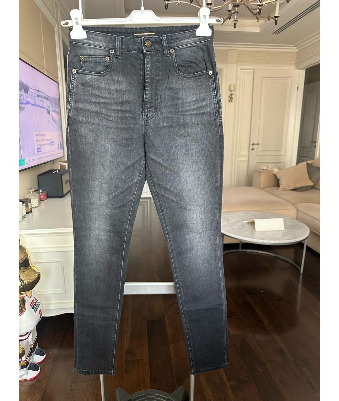 SAINT LAURENT Черные хлопко-эластановые джинсы слим, фото 5