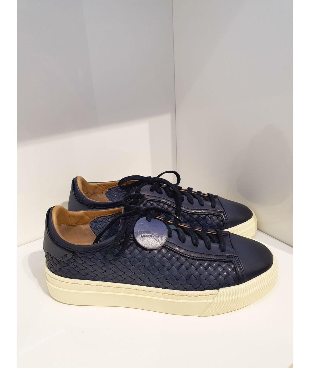 SANTONI Темно-синие кожаные низкие кроссовки / кеды, фото 3