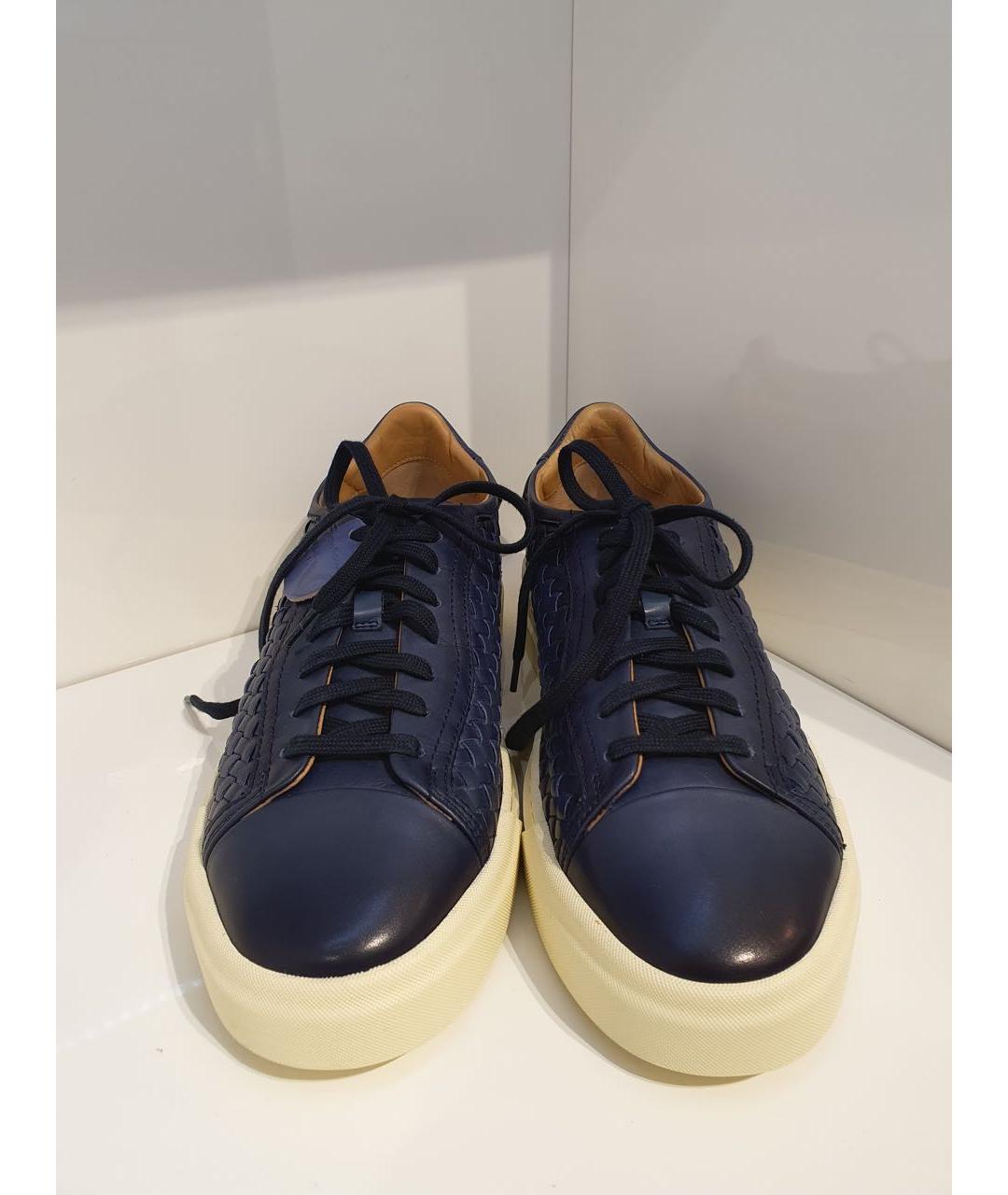 SANTONI Темно-синие кожаные низкие кроссовки / кеды, фото 2